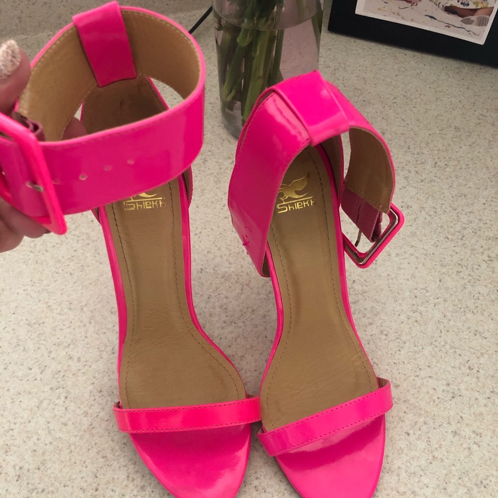 Hot pink strappy heels